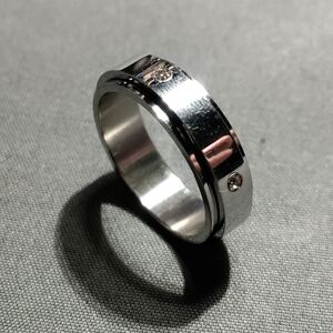 NEW Stainless Steel Fidget Spinner Silver Band Ring with Gemstone Accents